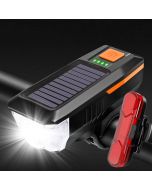 Lumière solaire de vélo lumière avant étanche avec klaxon USB rechargeable avertissement de sécurité feu arrière de vélo