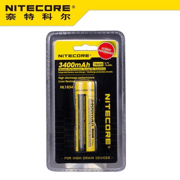 Nitecore Nl1834 18650 Batterie Li-Ion Protégée De La Batterie 3.7V 3400Mah  (1Pc)