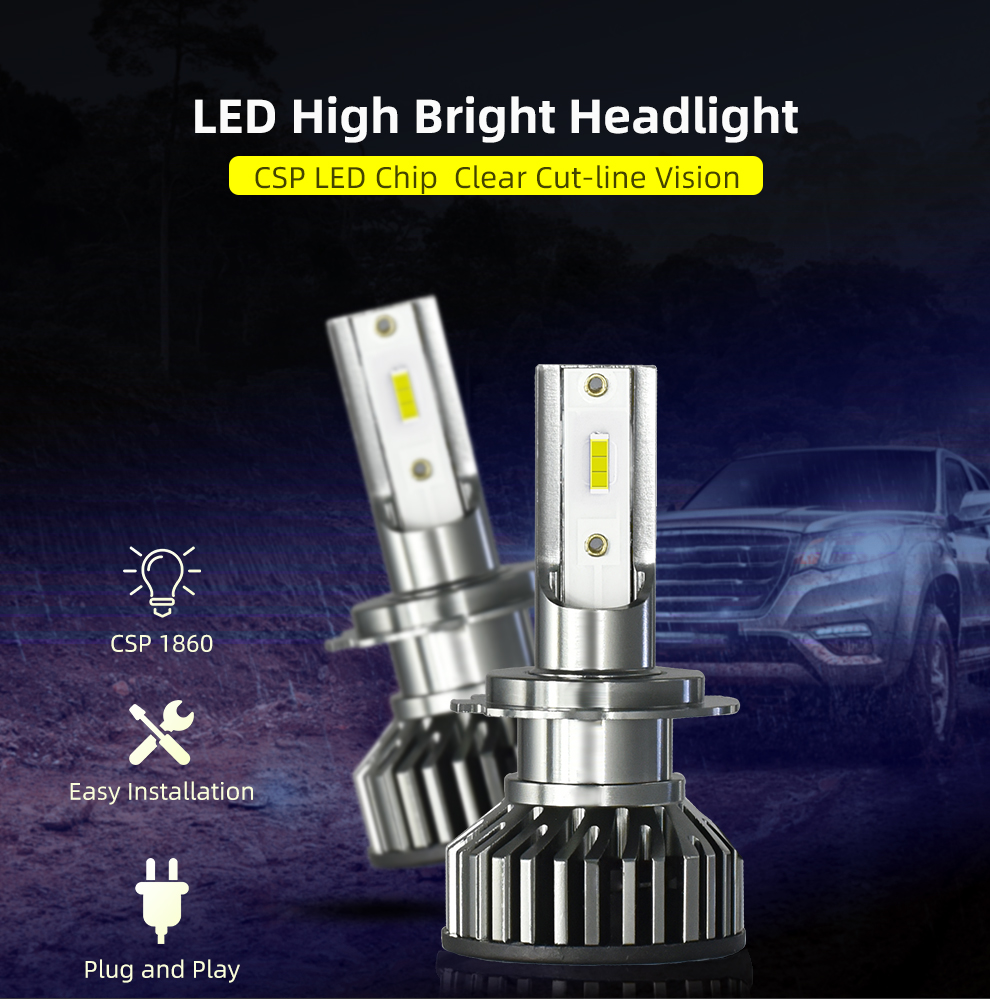 Acheter Ampoule de phare LED H7 puissante, Mini sans fil, 40000LM 6500K  CSP, lampes à Diode automobile, Turbo Led, Automobile 12V, 2 pièces