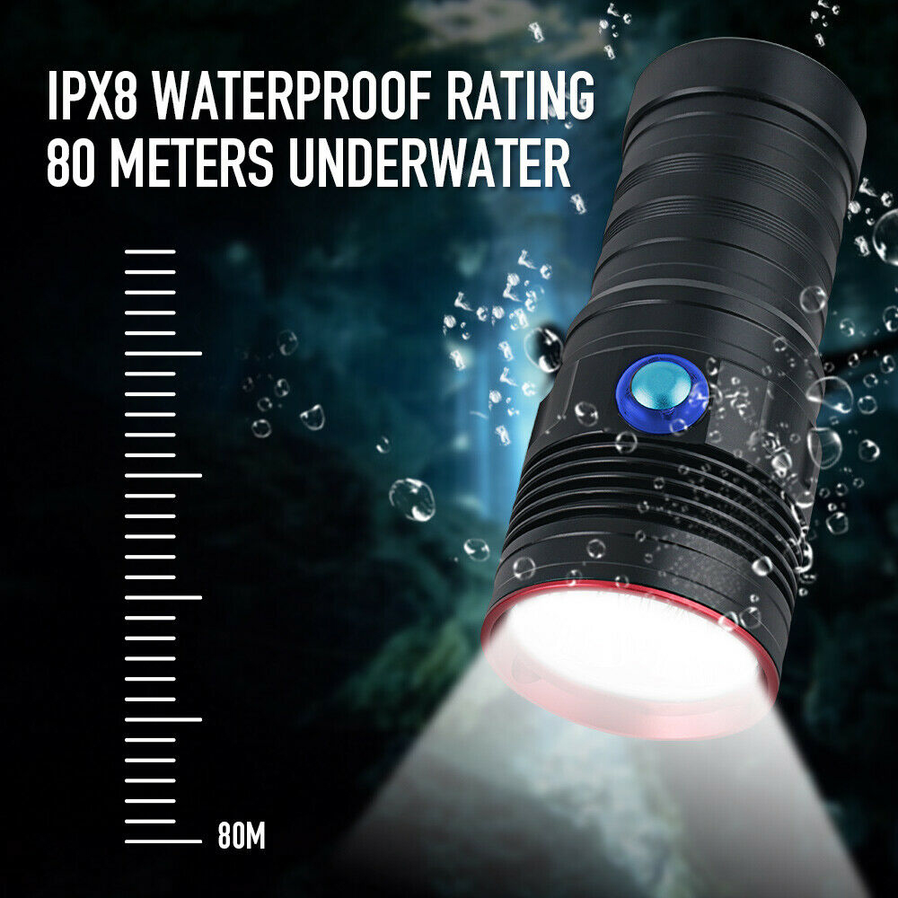 Lampe torche de plongée, 10000 Lumens XHP70 LED, lampes de plongée à 150  mètres sous l'eau, étanche IPX8, lampe de poche de p[K54] - Cdiscount  Bricolage