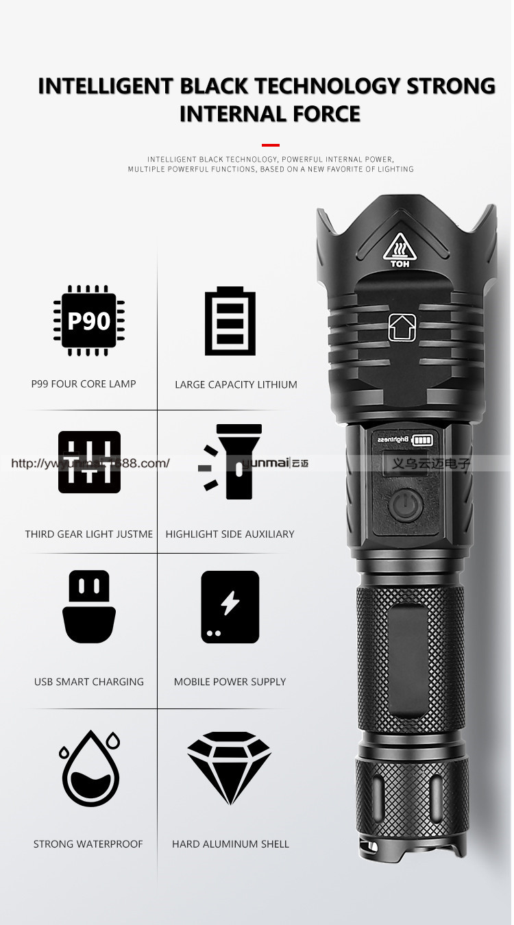 Lampe de poche XHP90 entrée et sortie zoom rétractable écran LCD